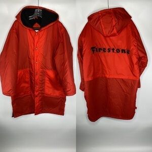 Vintage Firestone Hooded Long Red Fleece Lined Windbreaker Jacket Size Large
